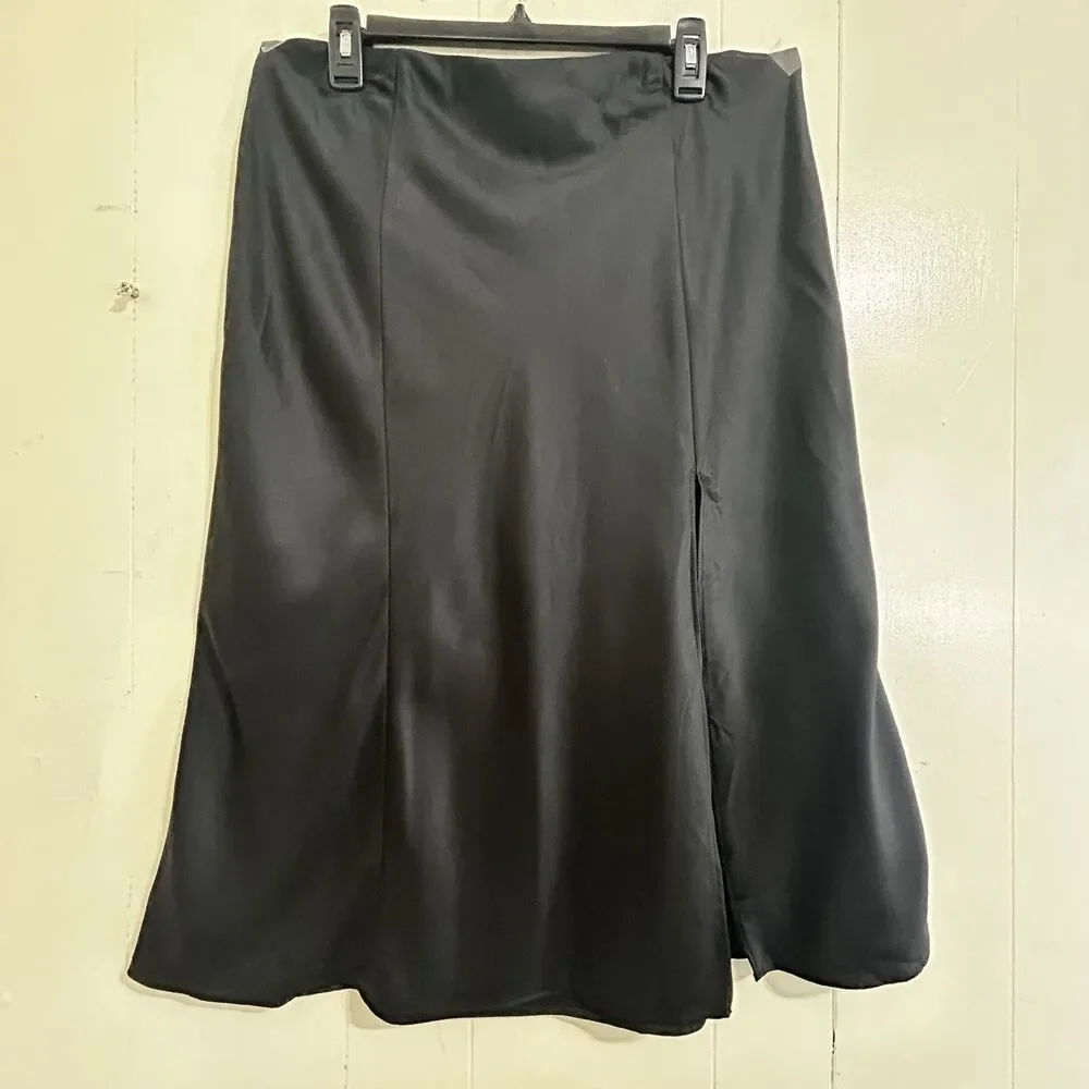 Danielle Bernstein Women's A-Line Silhouette Midi Skirt Size 1X Zip-Up Black